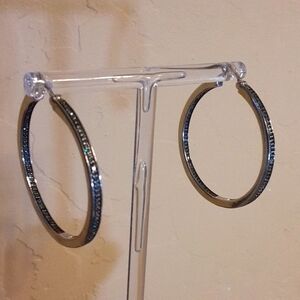 925 Genuine Blue Diamond Inside Outside Hoops.